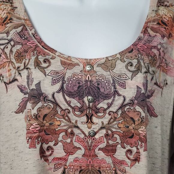 Live and Let Live Women’s XL Beige Boho Embroidered Long Sleeve Top Lace Patch E - Picture 4 of 8